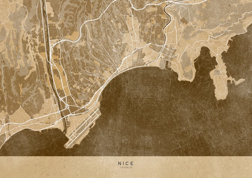 Vintage Nice City Map by Rosana Laiz Blursbyai — canvas wall art