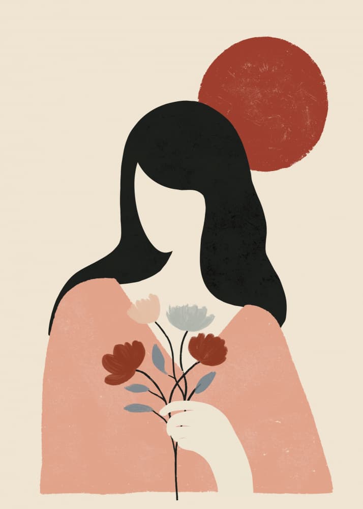 Minimalist Woman With Flowers by Katarzyna Gąsiorowska — canvas wall art