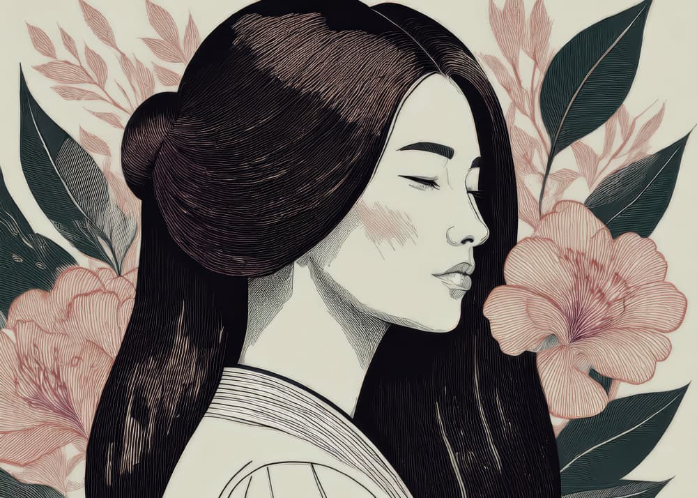 Serene Woman Floral Portrait by casa cartissi — canvas wall art