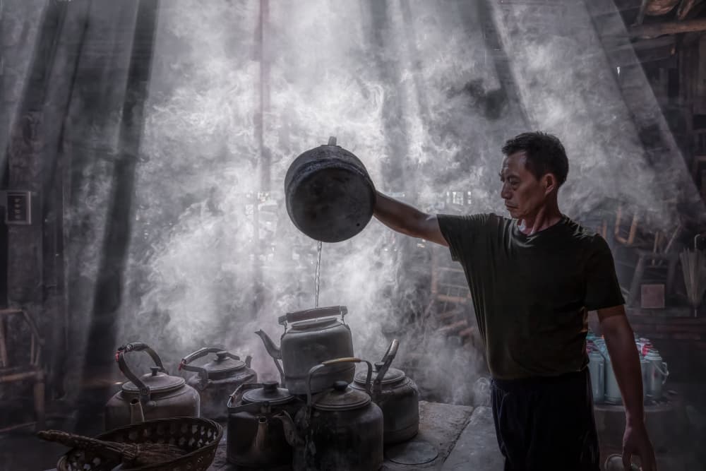 Man Pouring Steam by Irene Wu — canvas wall art