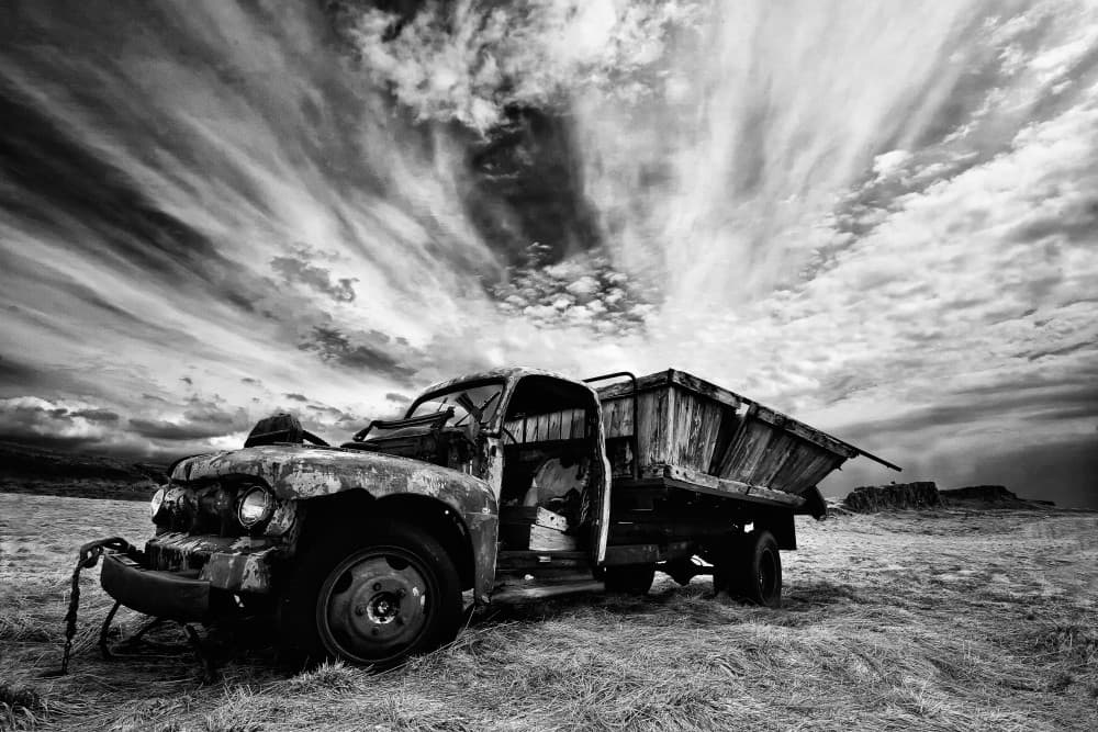 Abandoned Truck Dramatic Sky by Þorsteinn H. Ingibergsson — canvas wall art
