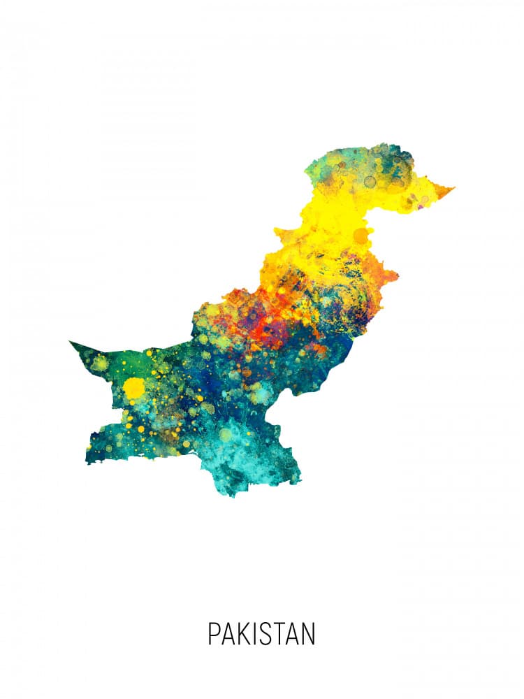 Vibrant Pakistan Map by Michael Tompsett — canvas wall art