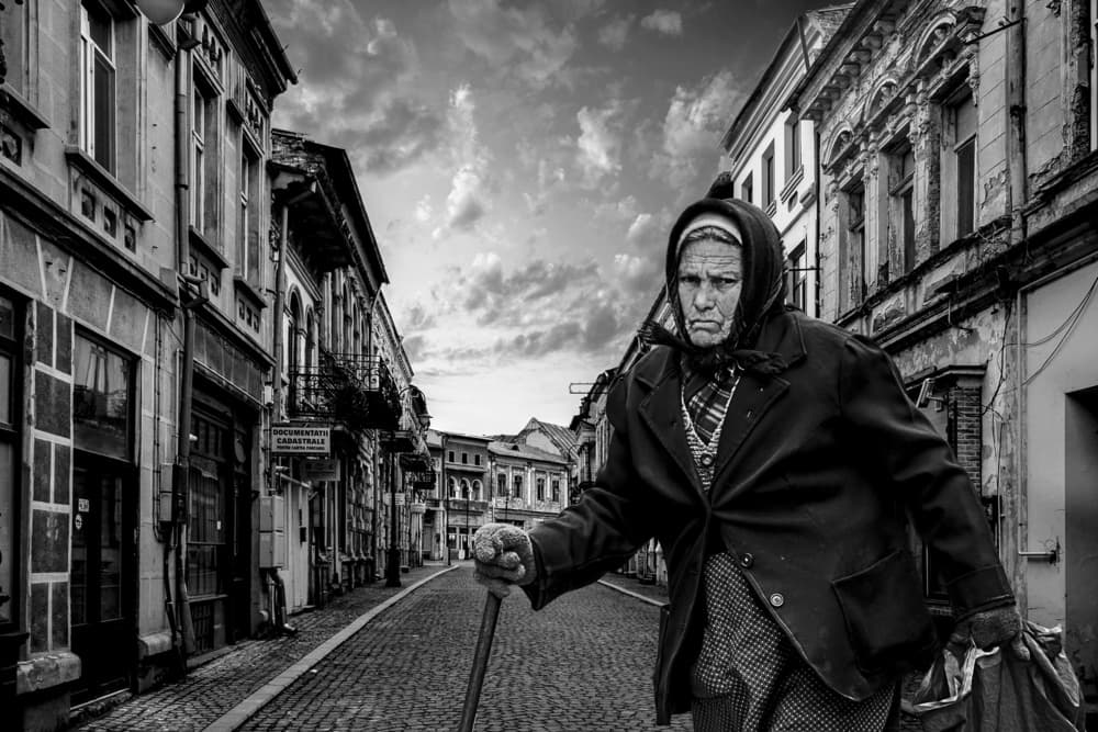 Old Woman City Street by Ovi D. Pop — canvas wall art
