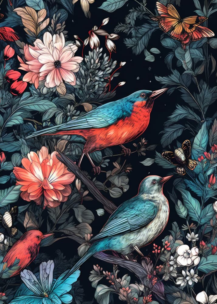 Vibrant Jungle Birds by Justyna Jaszke — canvas wall art