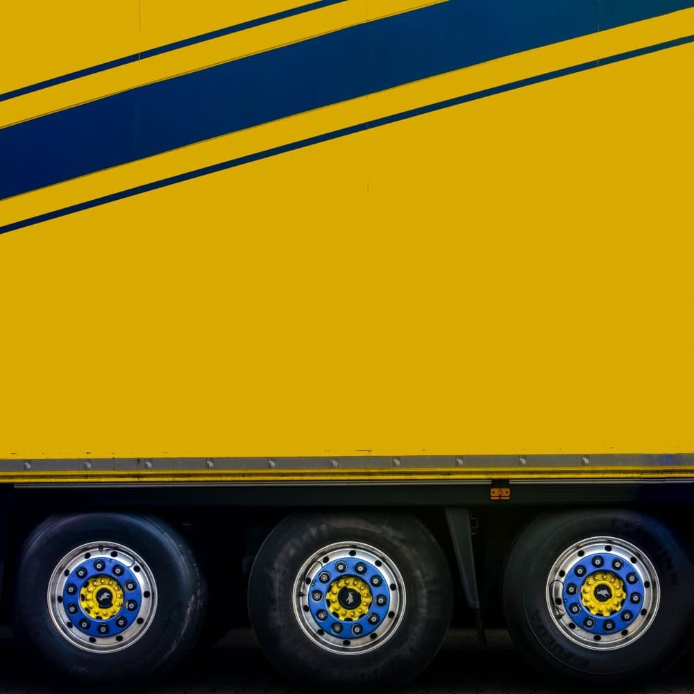 Yellow Truck Blue Stripes by Stephan Rückert — canvas wall art