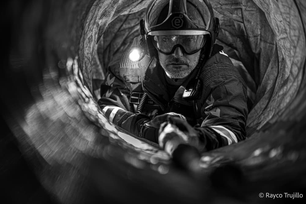 Intense Firefighter Tunnel Crawl by Rayco — canvas wall art