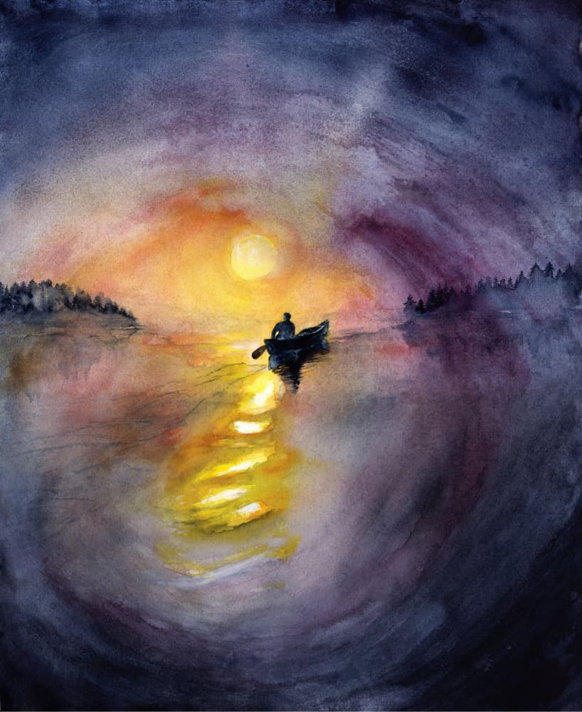 Solitary Sunset Lake by RodMacIver — canvas wall art