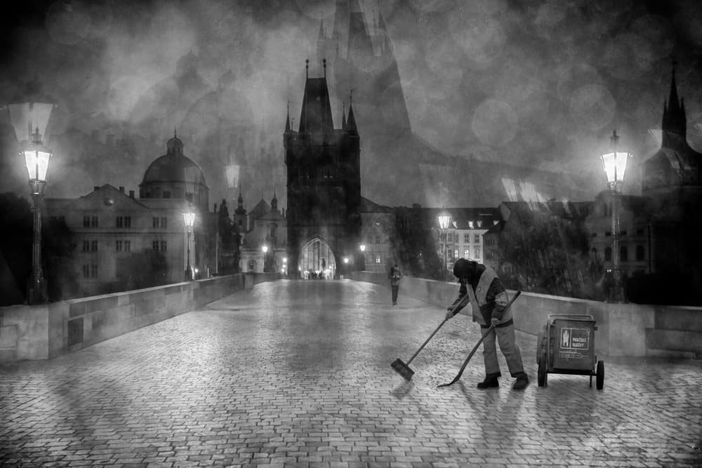 Prague Night Sweeper by Roswitha Schleicher-Schwarz — canvas wall art