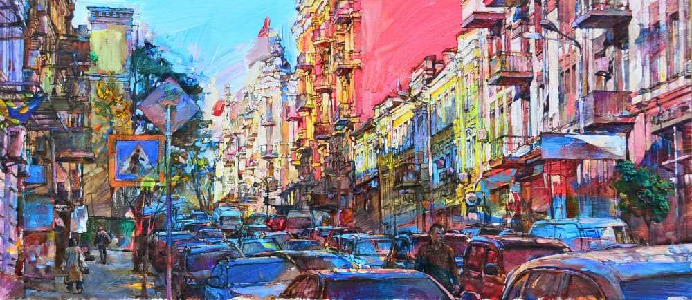 Vibrant City Street by Andrii Kutsachenko — canvas wall art