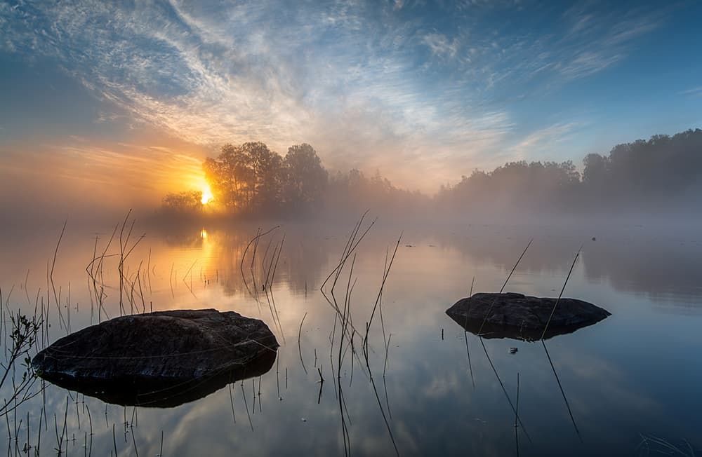 Misty Sunrise Lake by Keller — canvas wall art