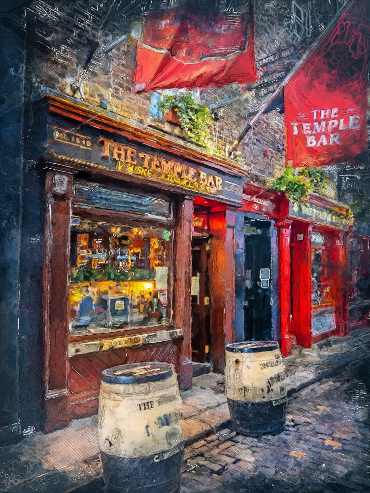 Temple Bar Dublin Night by Justyna Jaszke — canvas wall art