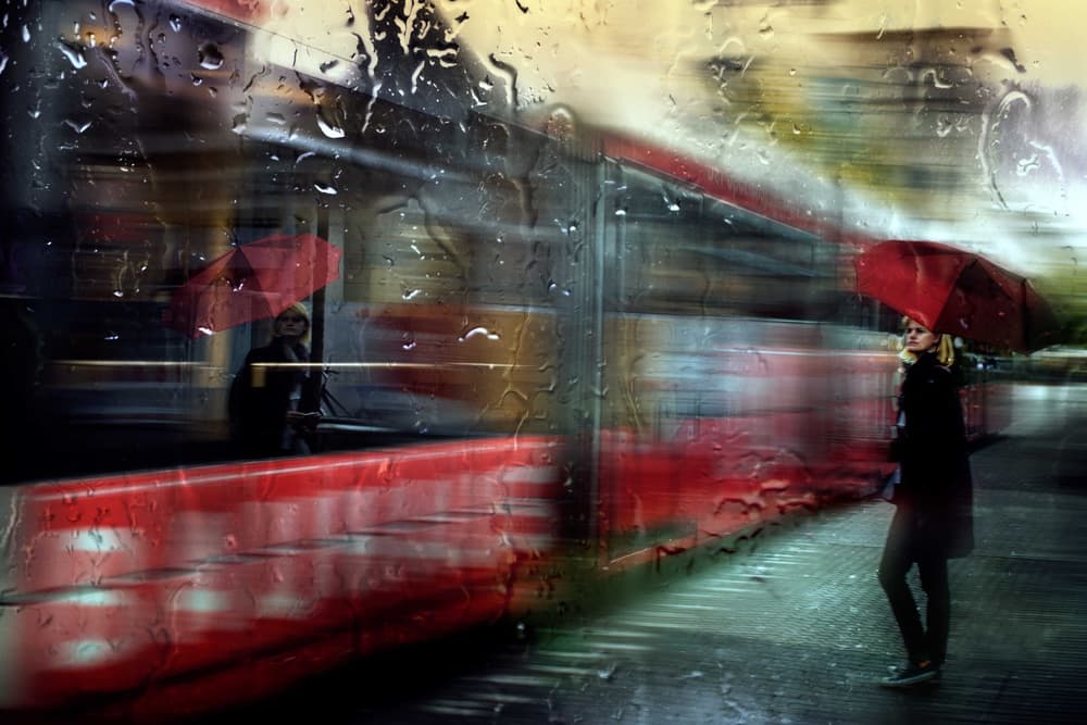 Rainy Day Red Umbrella by Charlaine Gerber — canvas wall art