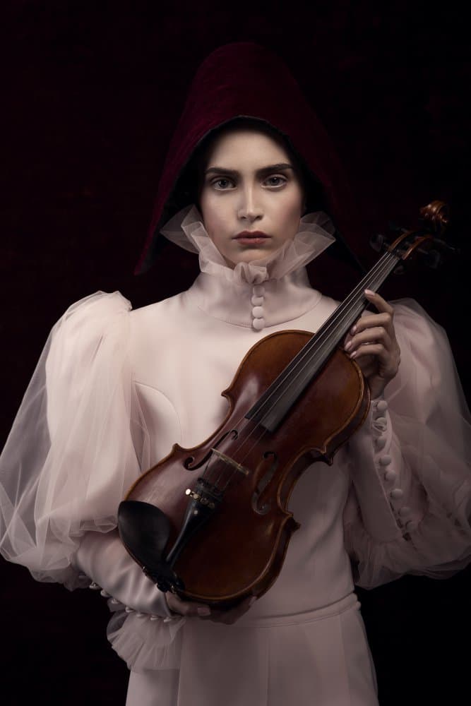 Hooded Violinist Portrait by Peyman Naderi — canvas wall art
