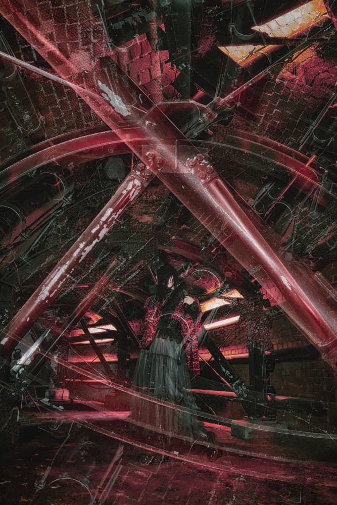 Dark Red Industrial Abstract by KOIKI — canvas wall art