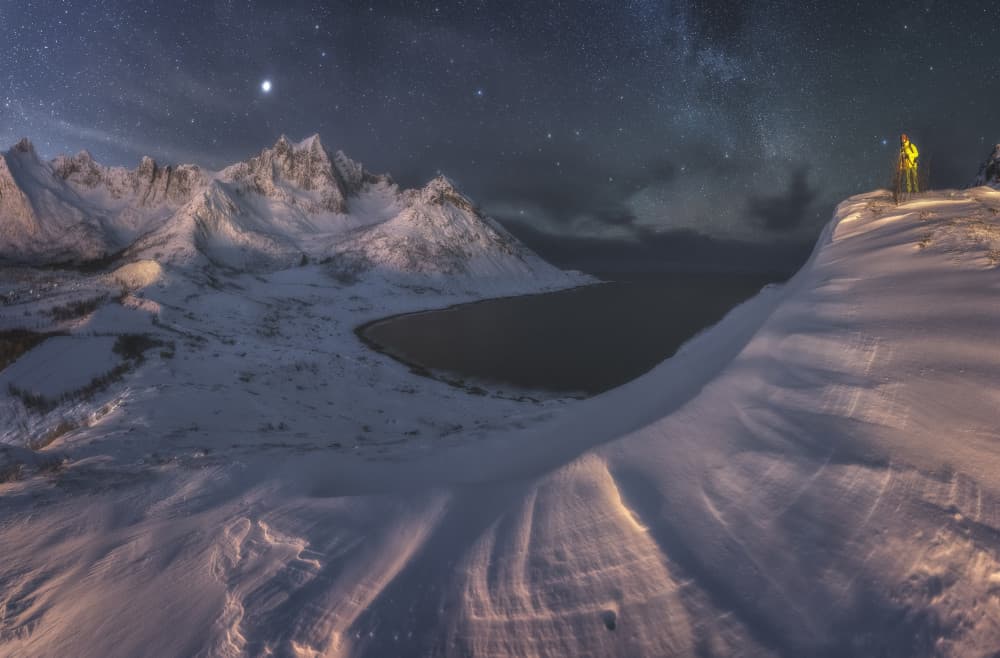 Starry Winter Mountain Landscape by Carlos Gonzalez — canvas wall art