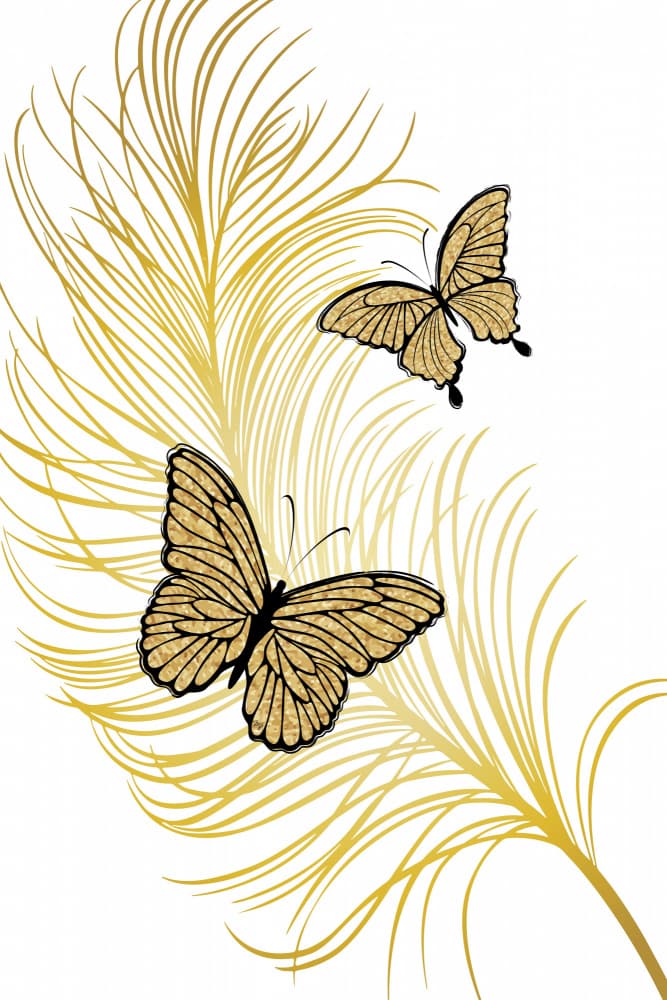 Golden Feathered Butterflies by Martina — canvas wall art