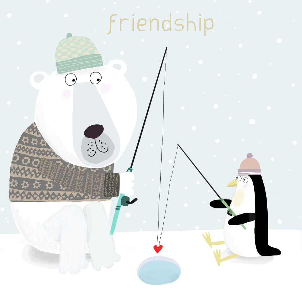 Polar Bear Penguin Fishing by Carla Daly — canvas wall art