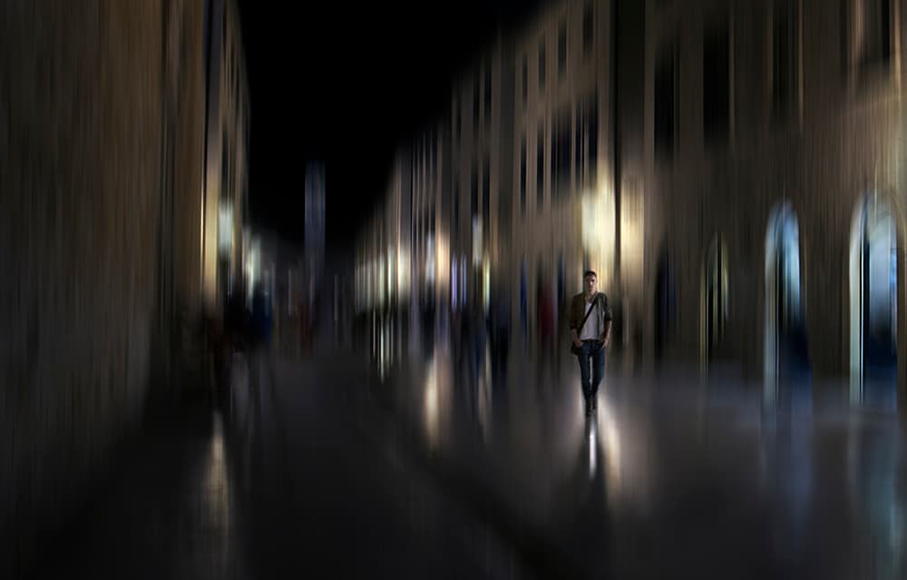 Mysterious Night City Walk by Charlaine Gerber — canvas wall art