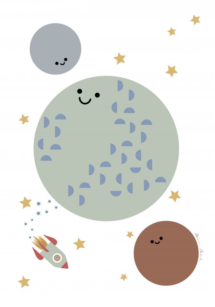 Smiling Planets Rocket by Pictufy Studio II — canvas wall art