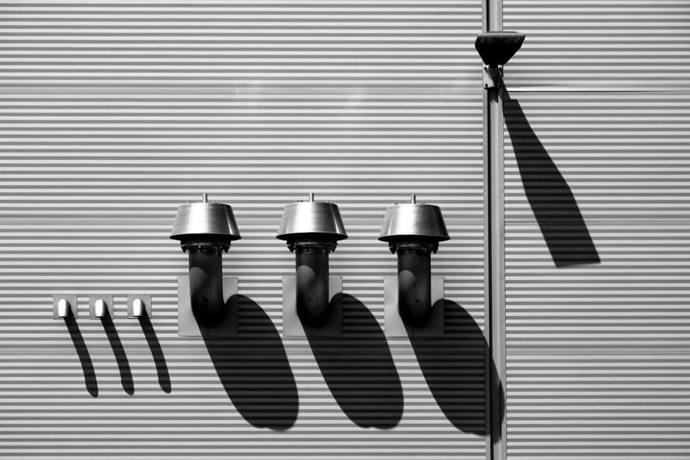 Industrial Shadows and Stripes by Hans-Wolfgang Hawerkamp — canvas wall art