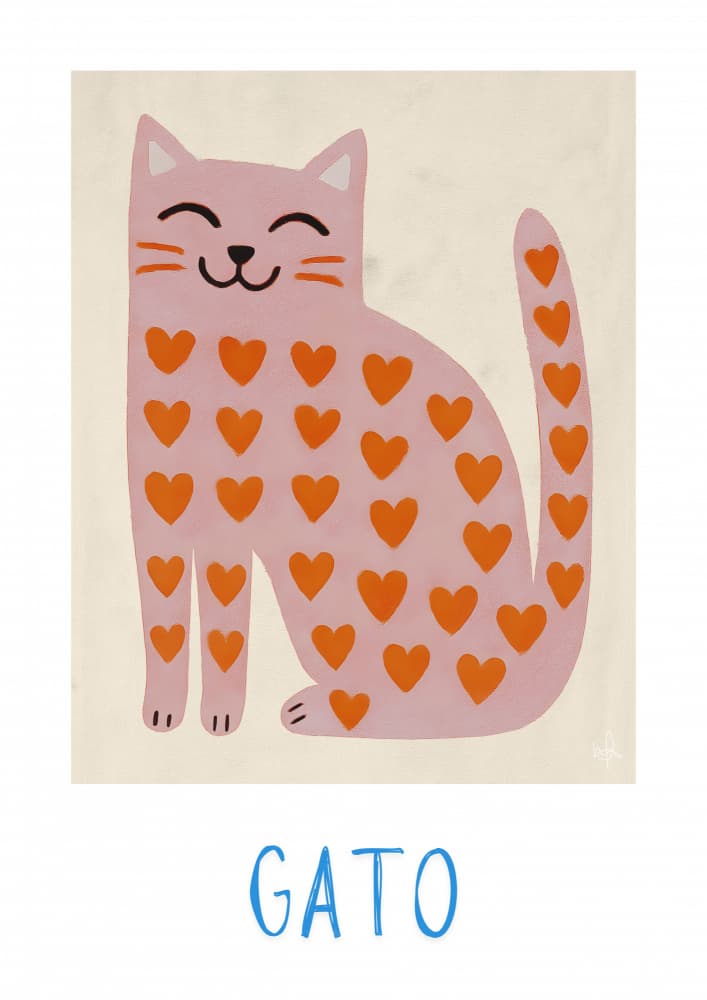 Happy Heart Cat by Merel Takken — canvas wall art