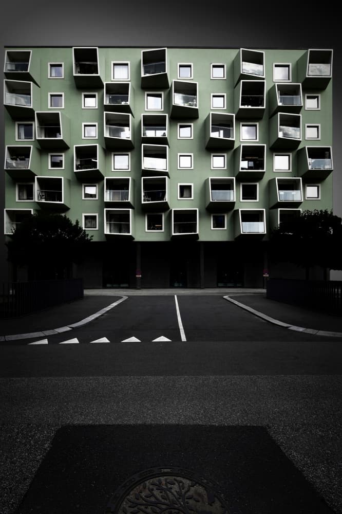 Geometric Green Building by Jorge Pimenta — canvas wall art