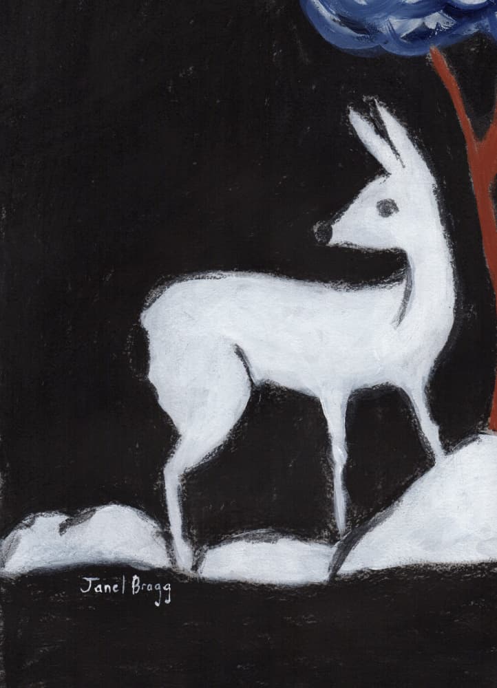White Deer Winter Night by Janel Bragg — canvas wall art