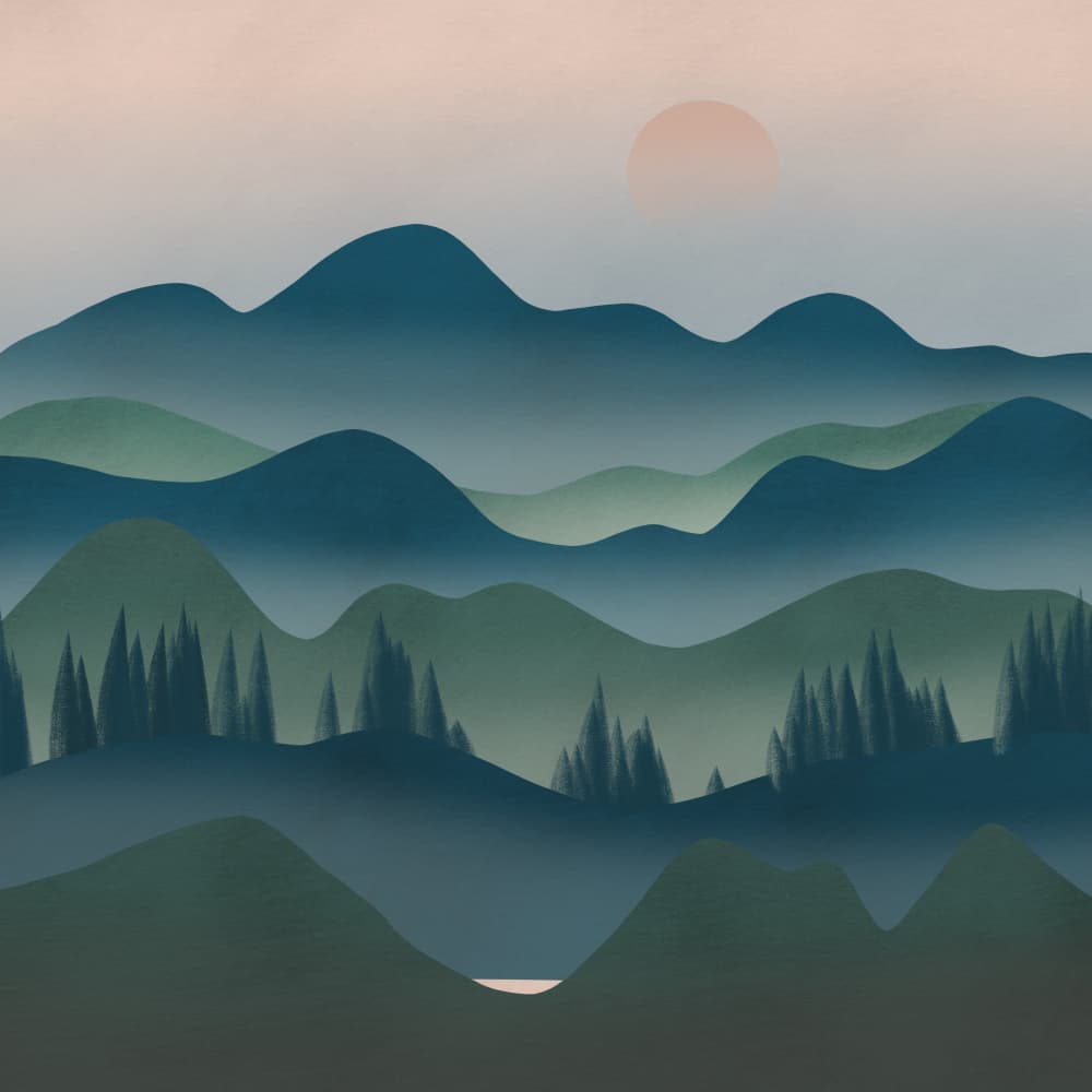 Misty Mountain Sunset by Little Dean — canvas wall art