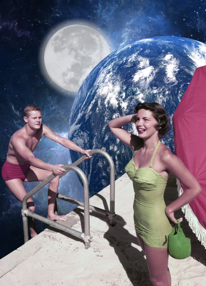 Retro Pool in Space by Marja van den Hurk — canvas wall art