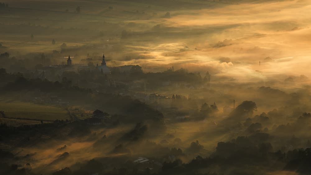 Misty Morning Town by Izabela Laszewska-Mitrega / Darek Mitręga — canvas wall art