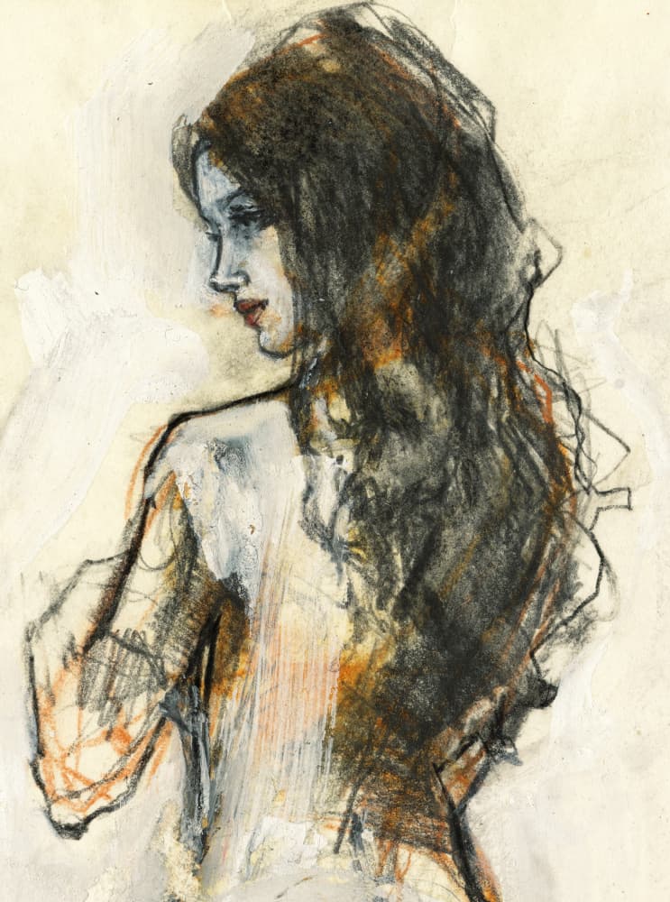 Woman Sketch with Flowing Hair by Ute Rathmann — canvas wall art