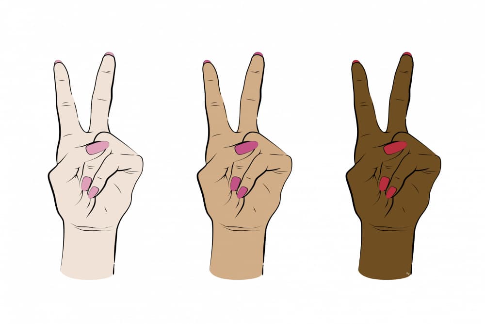Diverse Hands Peace Sign by Martina — canvas wall art