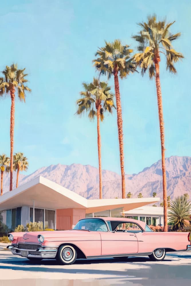 Pink Car Desert Dream by Melloi Art Prints — canvas wall art