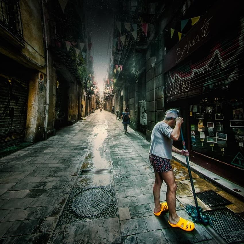 Urban Alley Mopping by ambra — canvas wall art