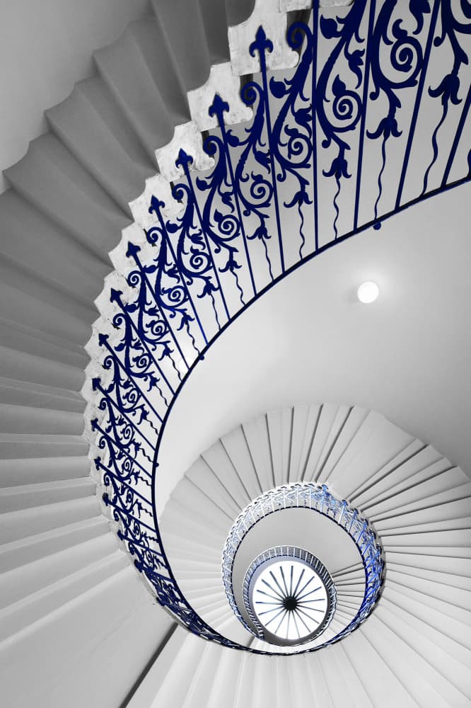 Grand Blue Spiral Staircase by Jorge Pimenta — canvas wall art