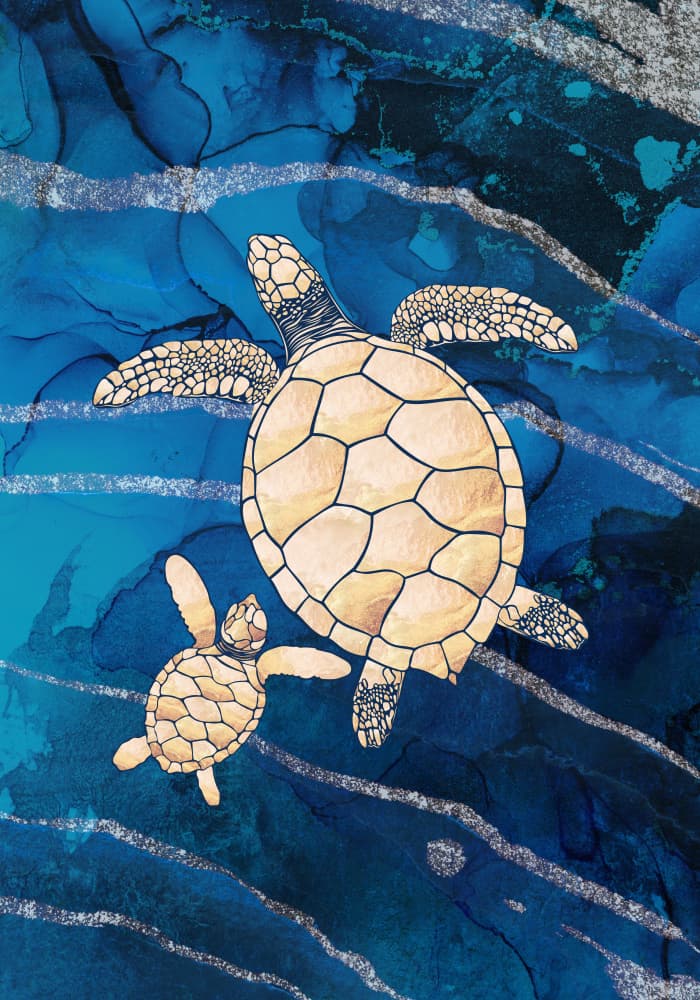 Graceful Swimming Turtles by Sarah Manovski — canvas wall art