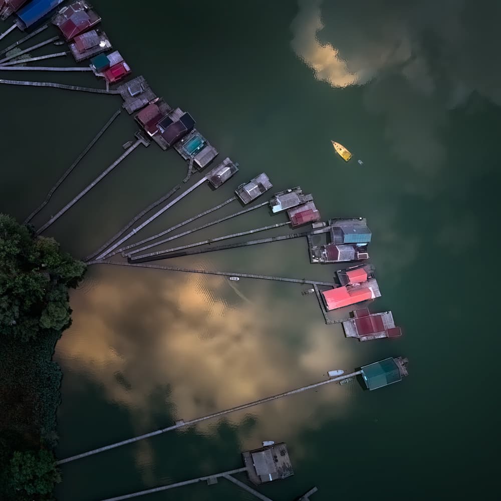 Floating Village Reflections by Larry Deng APA — canvas wall art