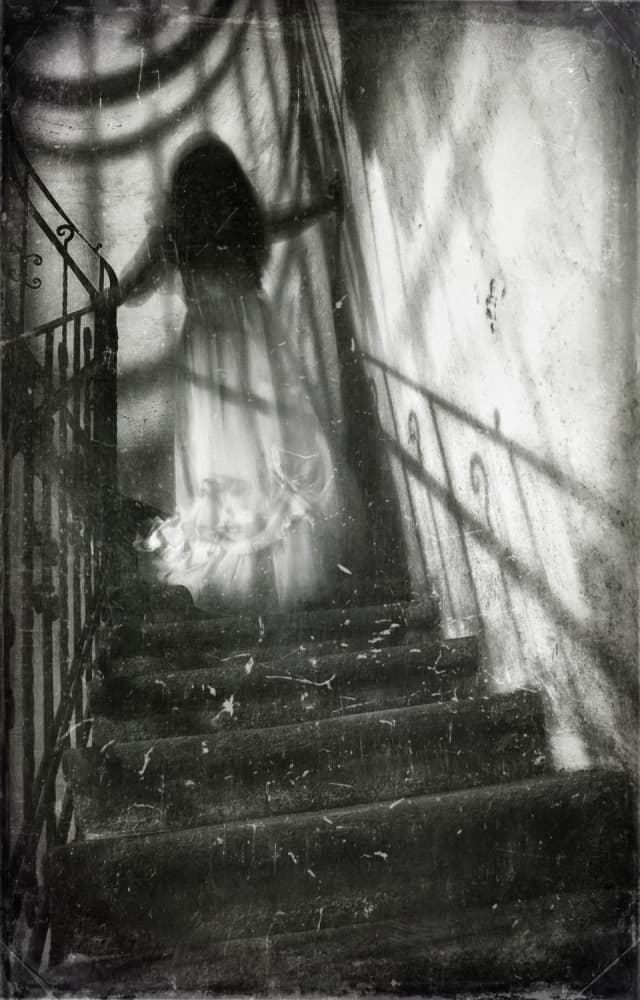 Ghostly Figure on Stairs by Krisztina Lacz — canvas wall art