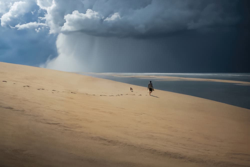 Solitary Walk Stormy Dune by Giuseppe Satriani — canvas wall art