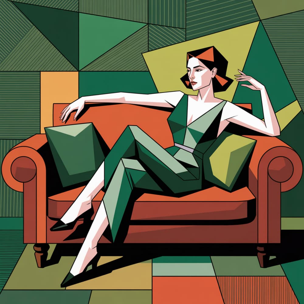 Chic Woman on Sofa by Sharyn Bursic — canvas wall art