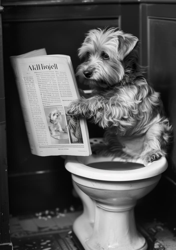 Funny Dog Reading Newspaper by Niky Rahner — canvas wall art