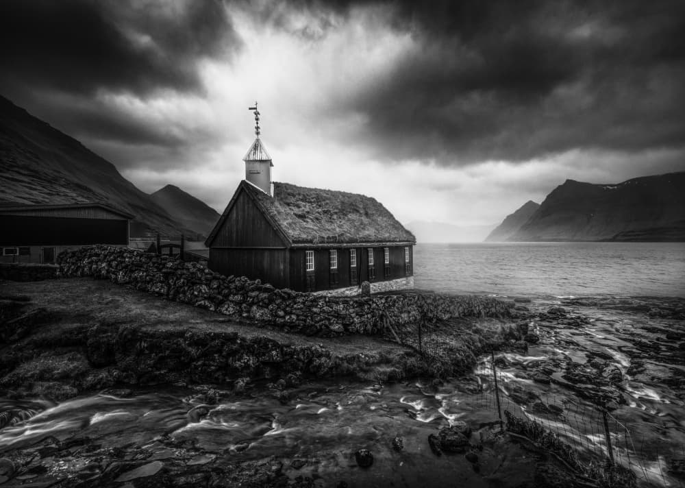 Stormy Fjord Church by Li Ying — canvas wall art