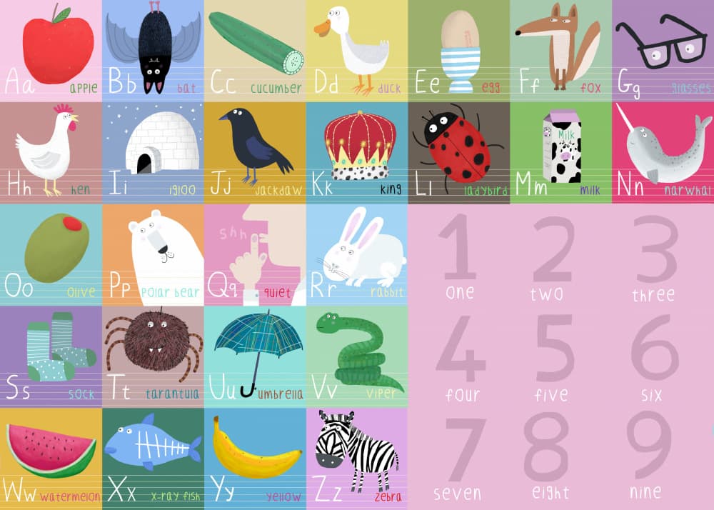 Cute Alphabet Numbers Chart by Carla Daly — canvas wall art
