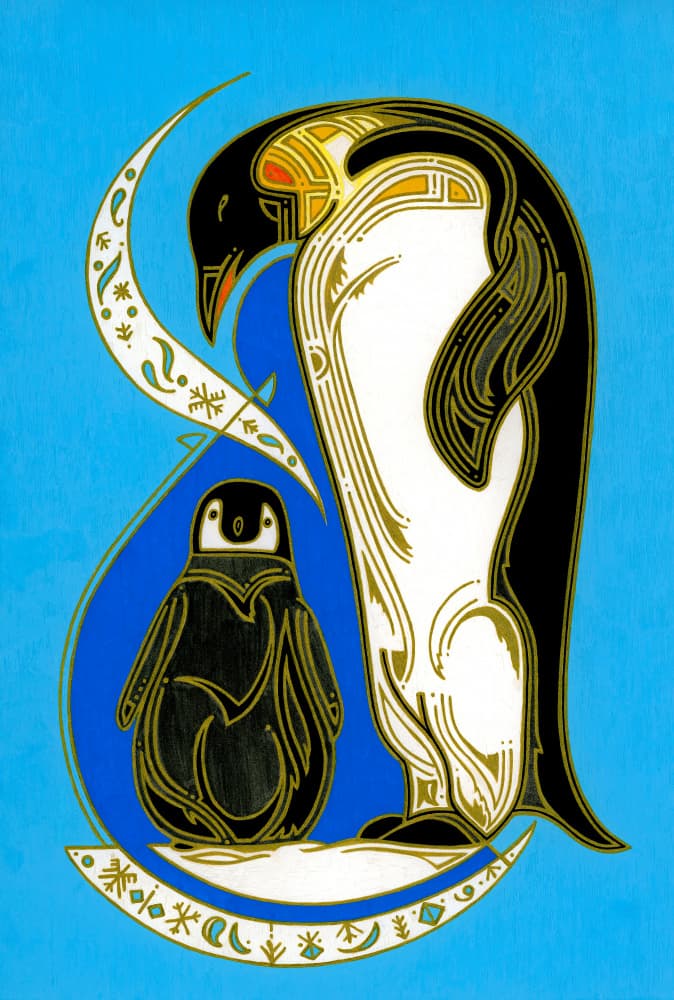 Golden Penguin Family by Iona Gilburt — canvas wall art