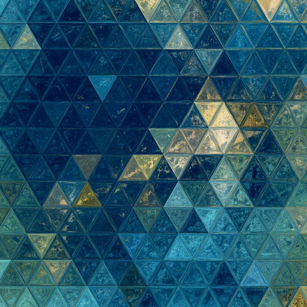 Blue Gold Triangle Mosaic by Justyna Jaszke — canvas wall art
