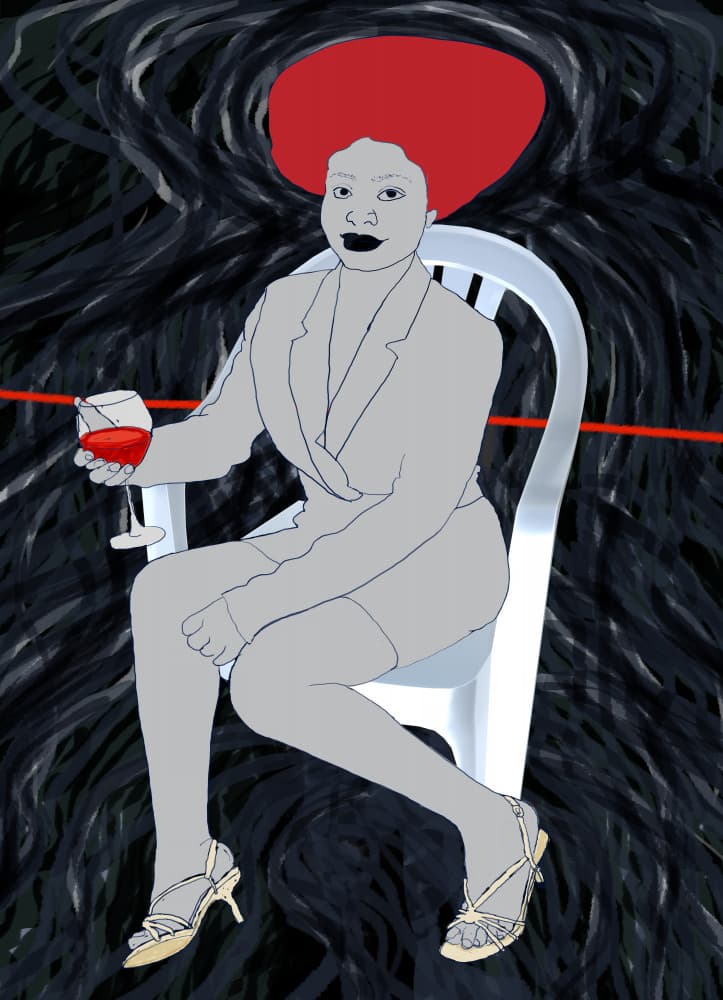 Red Haired Woman Sits by XHOZUCAN — canvas wall art