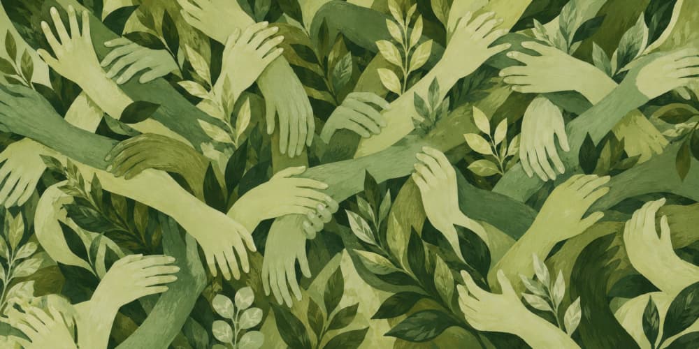 Green Hands and Leaves by Treechild — canvas wall art