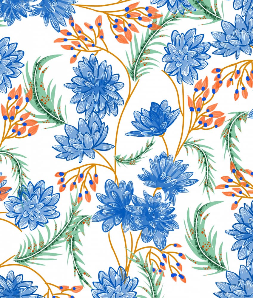 Vibrant Blue Floral Pattern by Uma Gokhale — canvas wall art