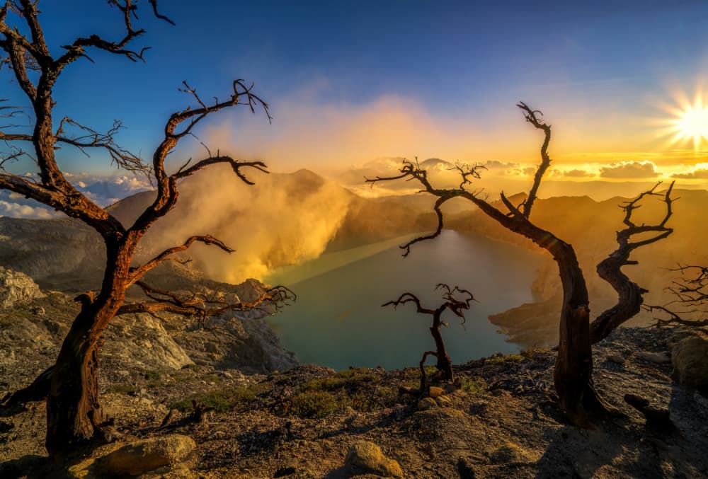 Golden Crater Lake Sunrise by Yuan Su — canvas wall art