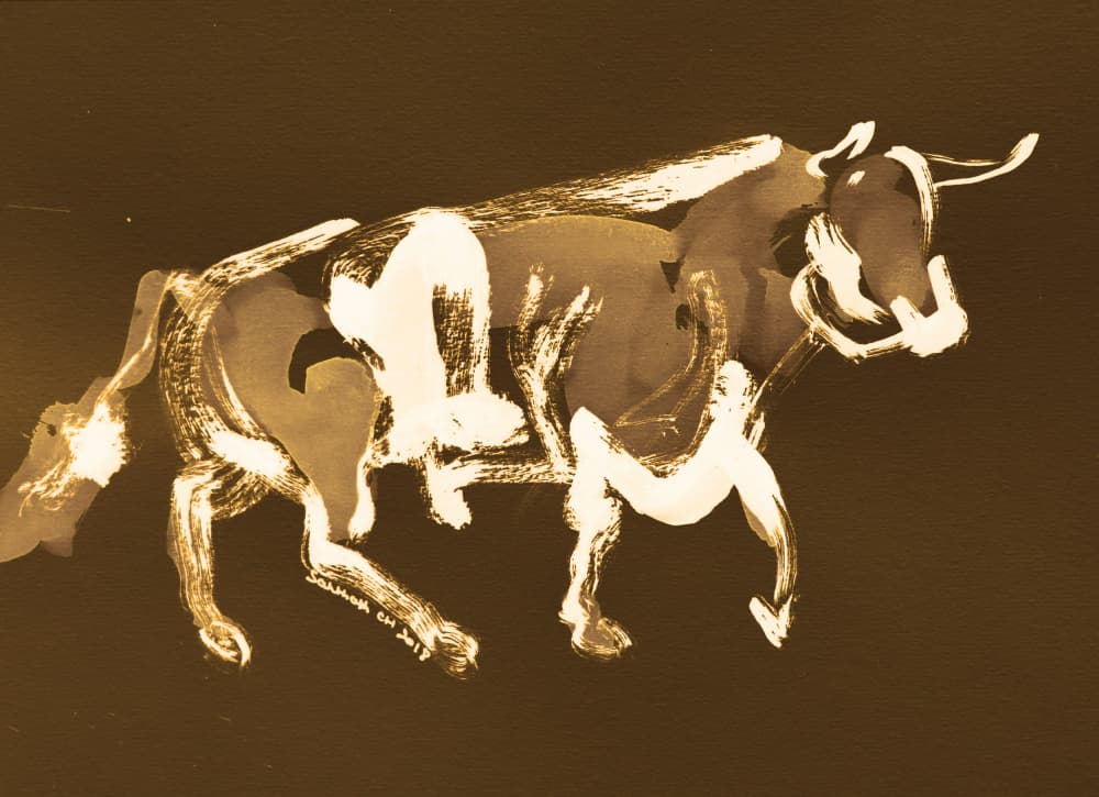 Charging Sepia Bull by Santhosh ch — canvas wall art